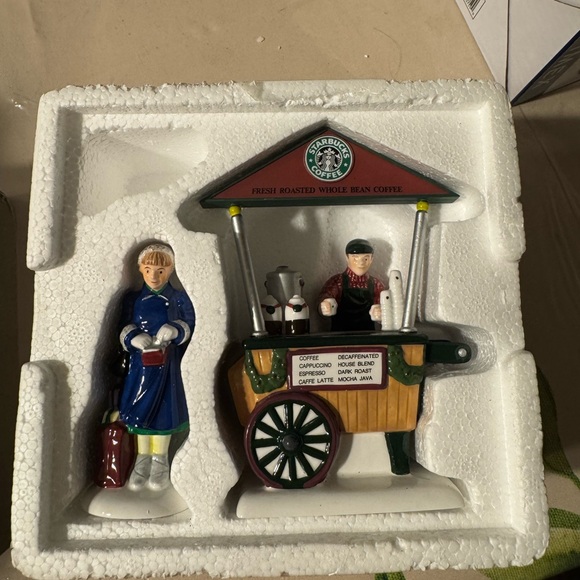 Department 56 Starbucks Snow Village Coffee Cart with Figures - Picture 2 of 2